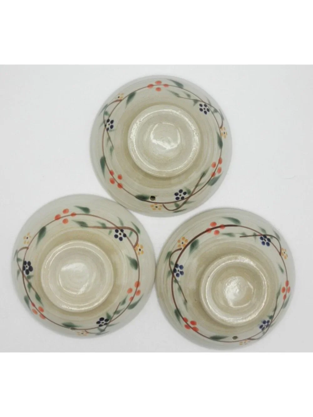 (3) VTG Japanese Donabe 5-7/8 In. Clay Pot LIDS ONLY Hand Painted Berry Vine